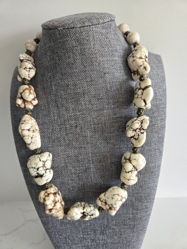 Statement Irregular White Howlite Natural White Turquoise Chunky Necklace